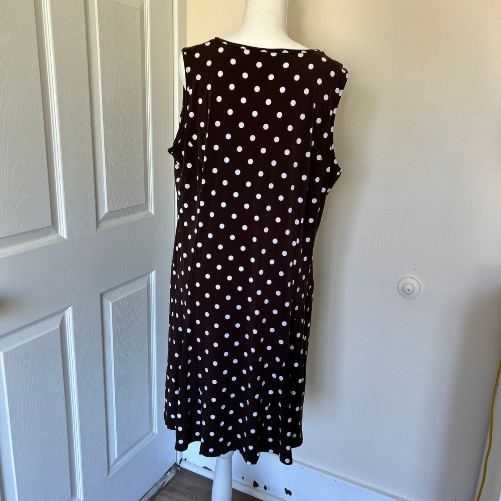 Susan Graver Womens Brown White Polka Dot Sleeveless Fit Flare Godet Dress XL - Picture 5 of 7